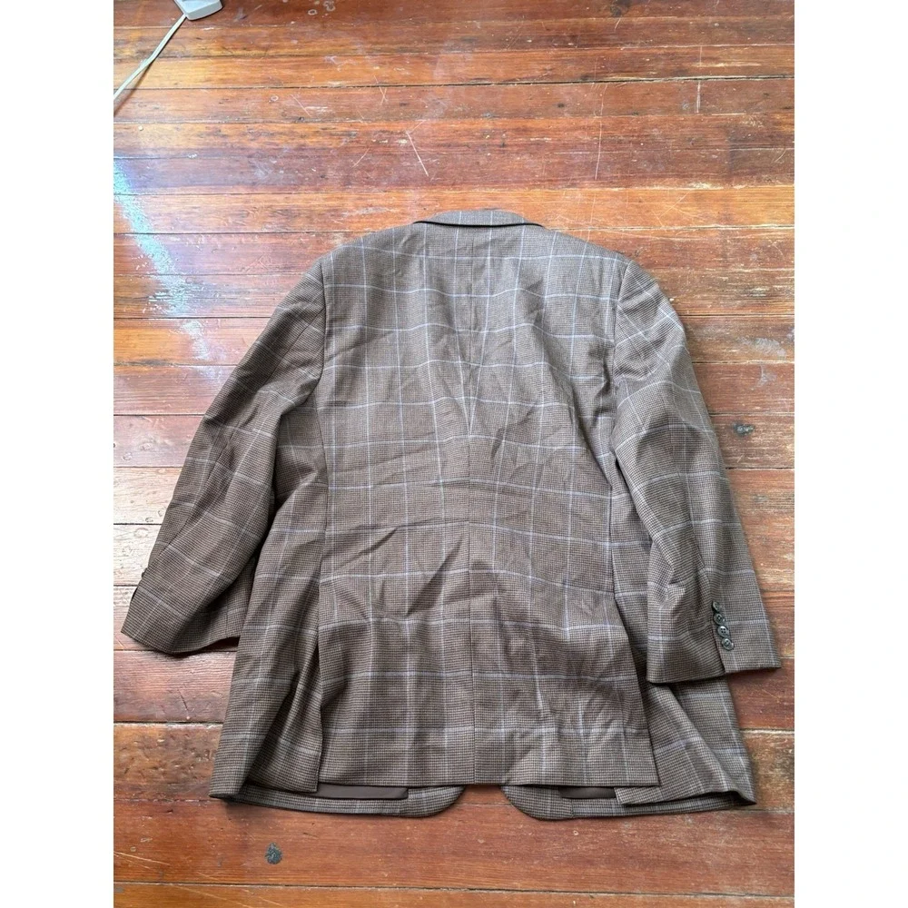 Jos. A. Bank Sport Coat Blazer 48R Wool Brown Windowpane Herringbone